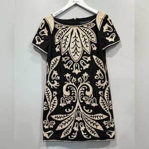 French Connection Black & Beige Embroidered Dress Size 10